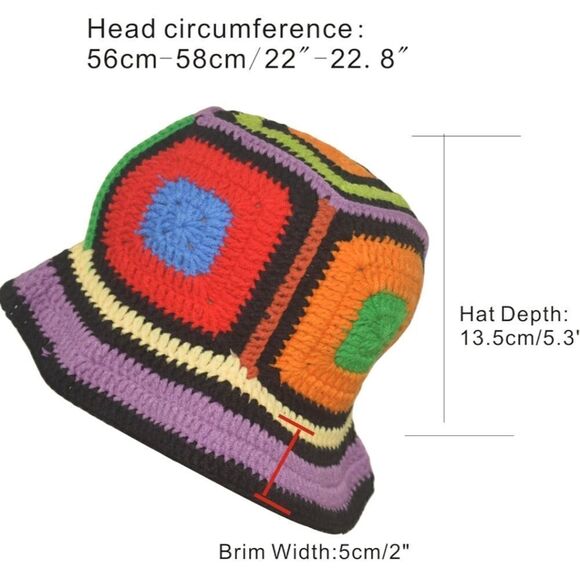 Crochet Hat Colorful Handmade Plaid Sun Hat - Picture 8 of 12